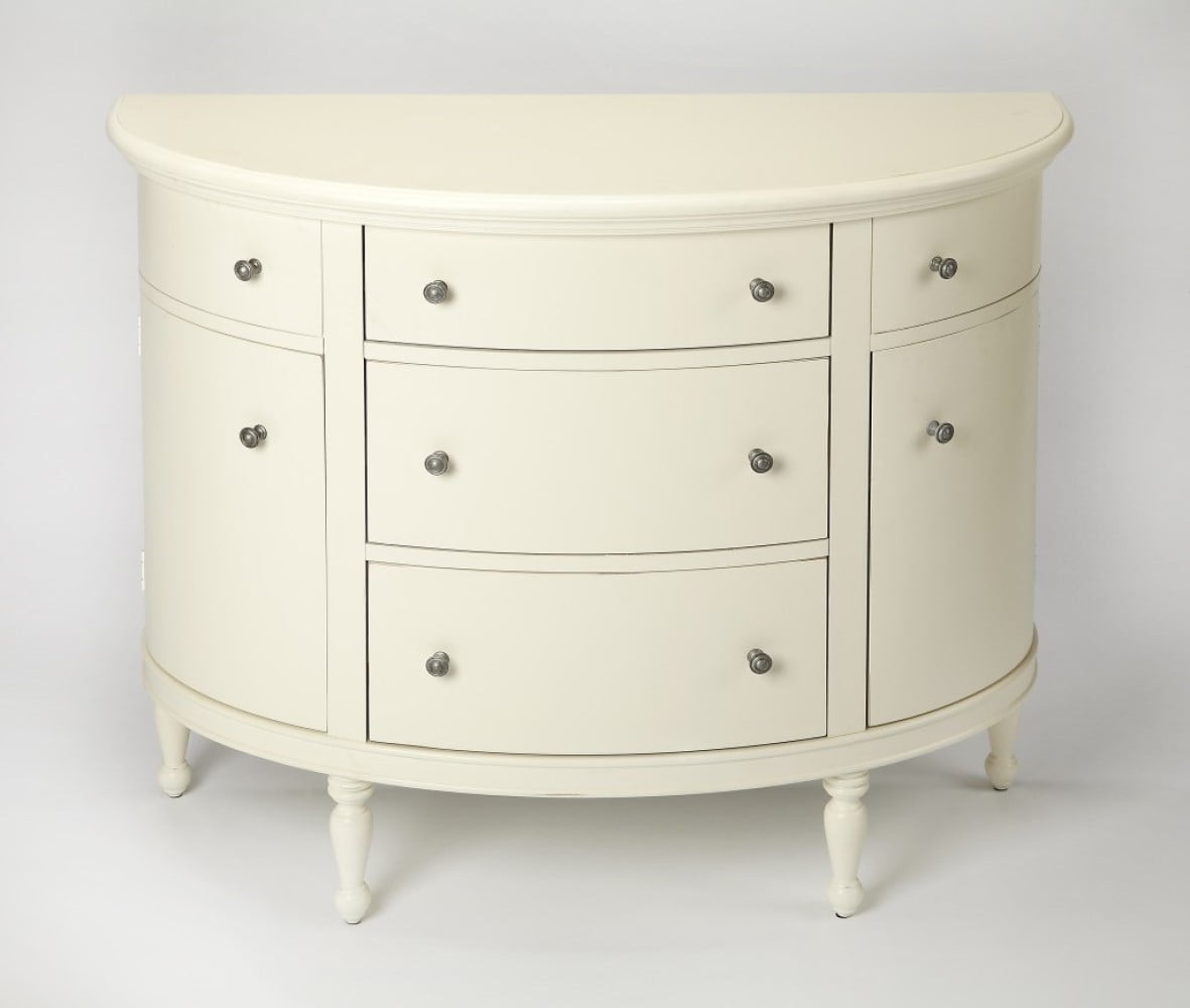 White Demilune Solid Wood Accent Chest with Storage