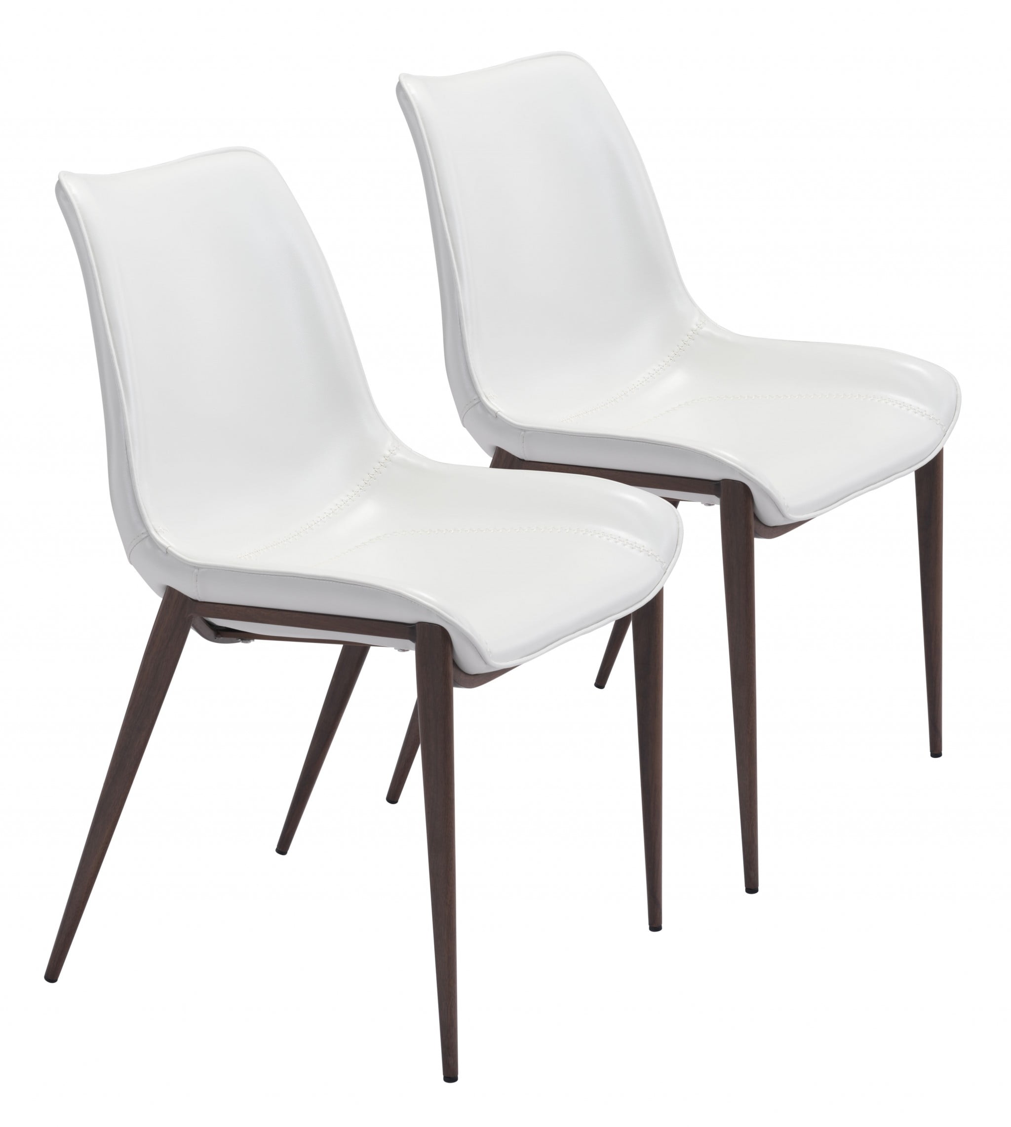 Magnus Transitional High Side Chair in White & Walnut with Metal Legs