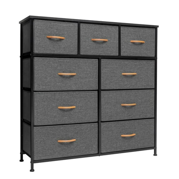 HomeRoots 39" Gray and White Steel and Fabric Nine Drawer Triple Dresser