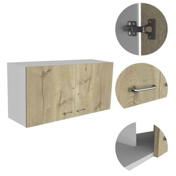 HomeRoots 477597 19.3 x 39.3 x 12.6 in. White & Light Oak Standard Accent Cabinet with One Shelf