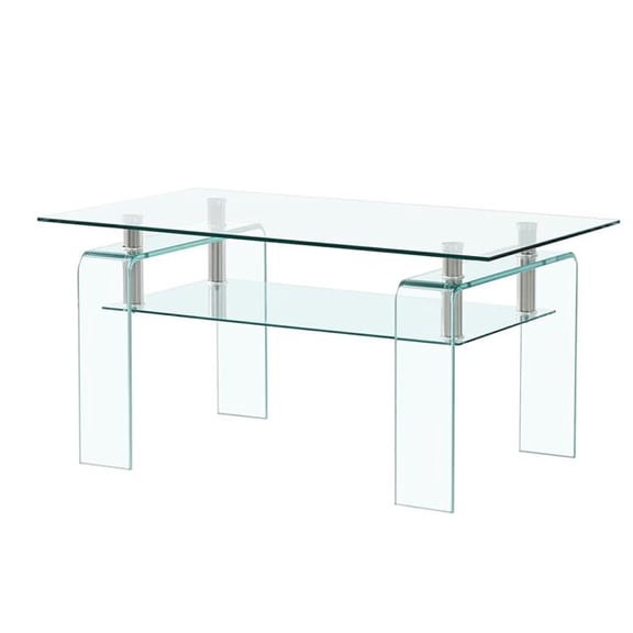 HomeRoots 635700 39 in. Clear Glass Coffee Table with Shelf