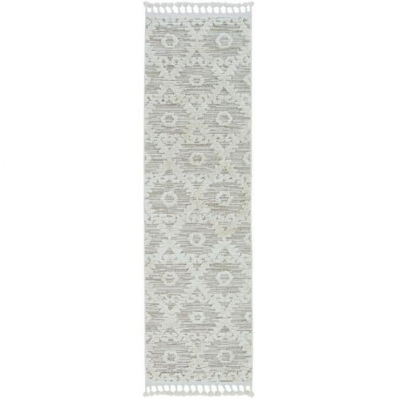 HomeRoots 39 x 59 in. Polyester Diamonds Area Rug wth Fringe - Ivory & Beige