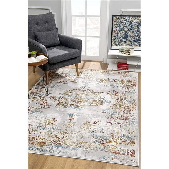HomeRoots 390563 8 x 11 ft. Gray & Beige Distressed Ornate Area Rug