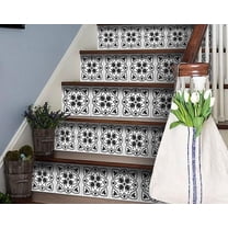 HomeRoots 390871 7 x 7 in. Charcoal & White Scroll Peel & Stick Removable Tiles