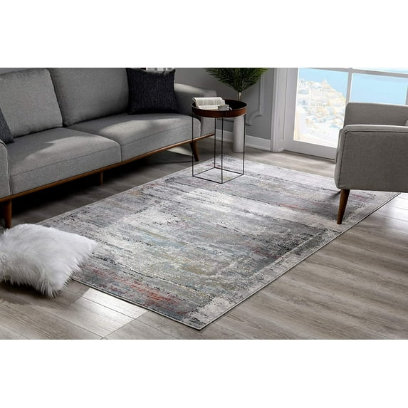 7’ x 10’ Gray Abstract Irregular Blocks Area Rug