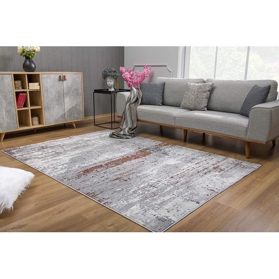 8’ x 11’ Gray and Brown Abstract Scraped Area Rug