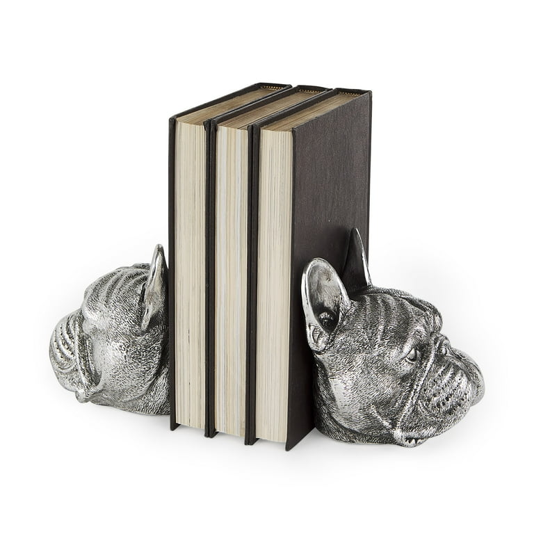 Antiqued Silver Pug Shaped Bookends Antiqued Silver Pug Shaped Bookends