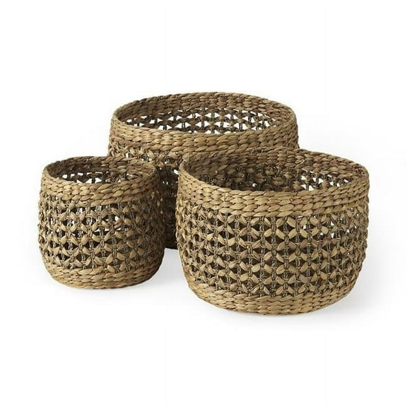 HomeRoots 392152 Round Wicker Baskets, Brown - Set of 3