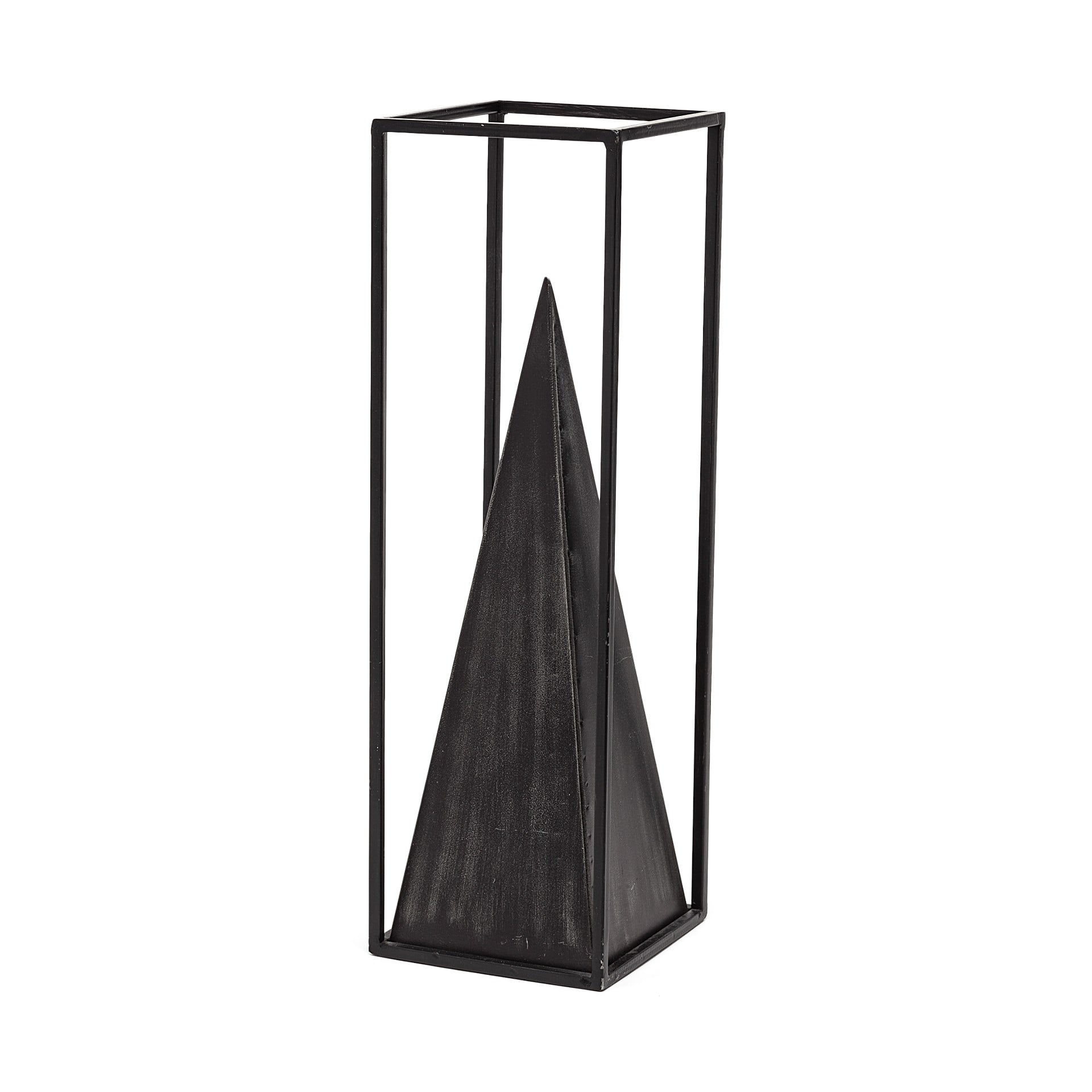 Medium Black Metal Framed Pyramid Sculpture