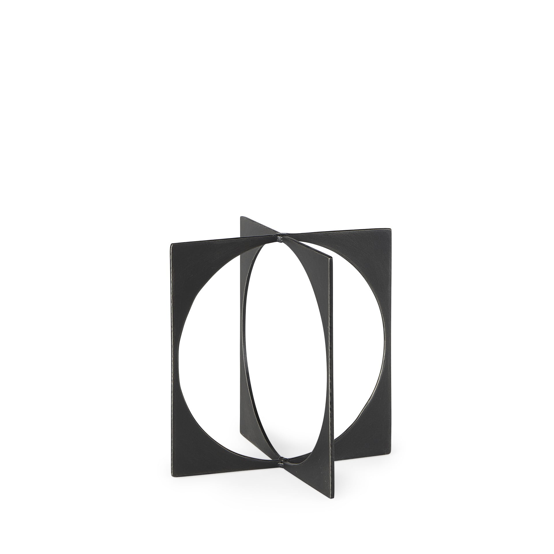 Charcoal Gray Metal Circle Square Sculpture, 9 Inches