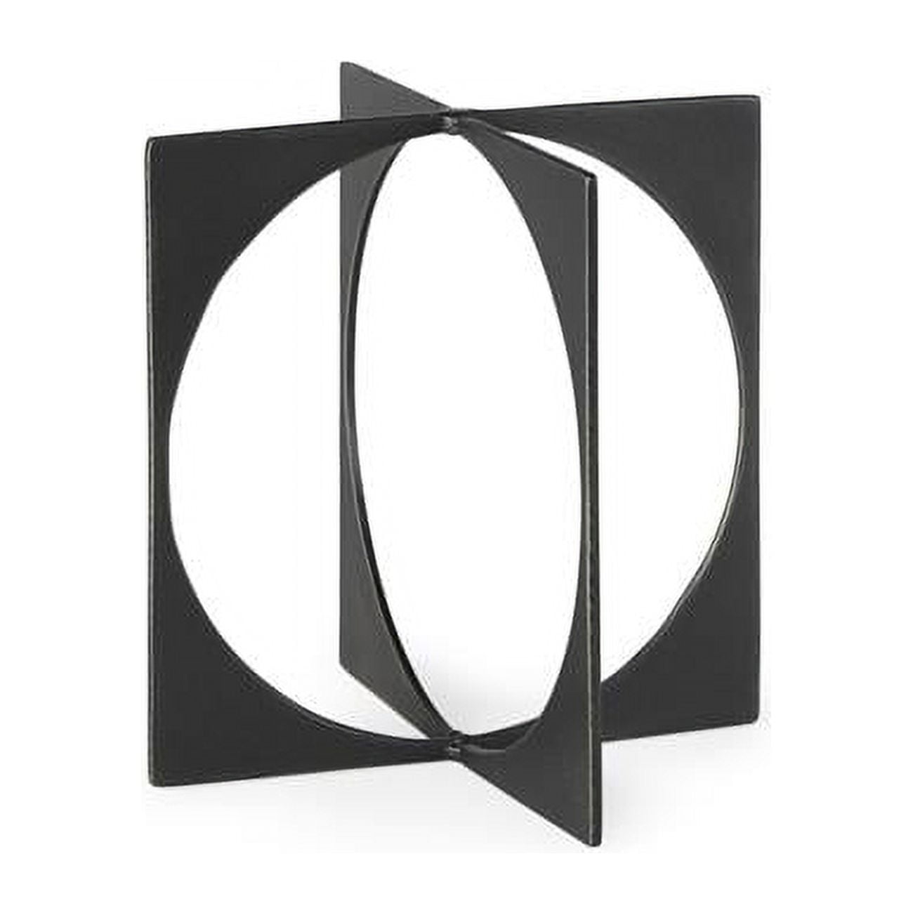 Charcoal Gray Metal Circle Square Sculpture, 9 Inches