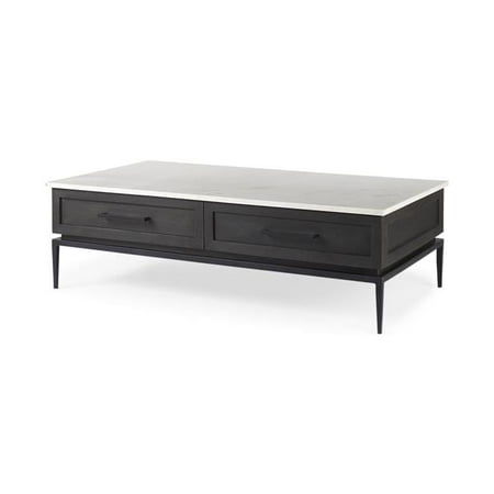 HomeRoots 393169 Wood & Marble Coffee Table, Dark Brown
