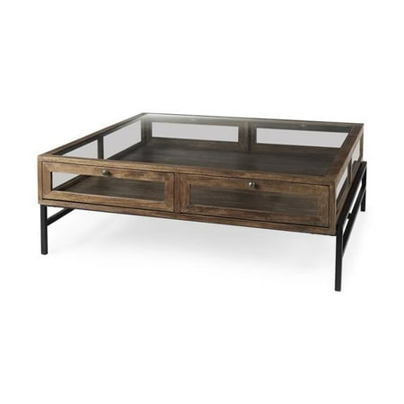 HomeRoots 393170 Rustic Shadowbox Coffee Table, Dark Brown