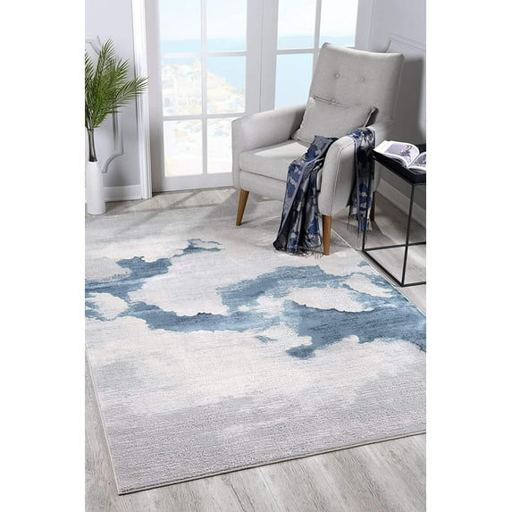 4’ x 6’ Gray and Blue Abstract Clouds Area Rug