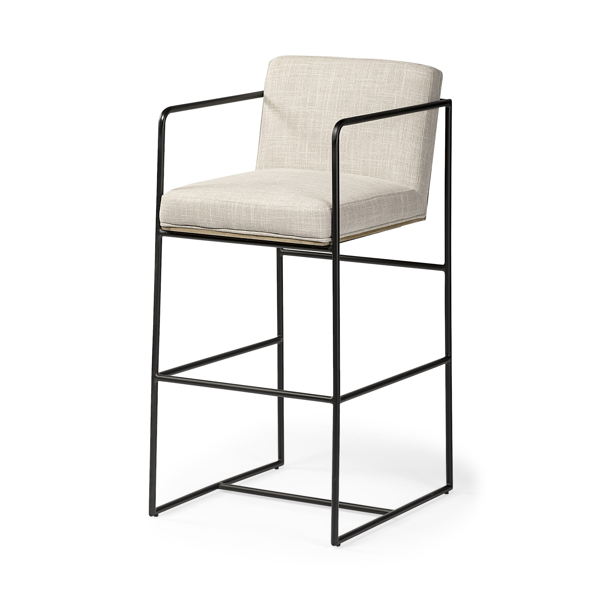 Elegant Beige Fabric and Matte Black Metal Counter Stool