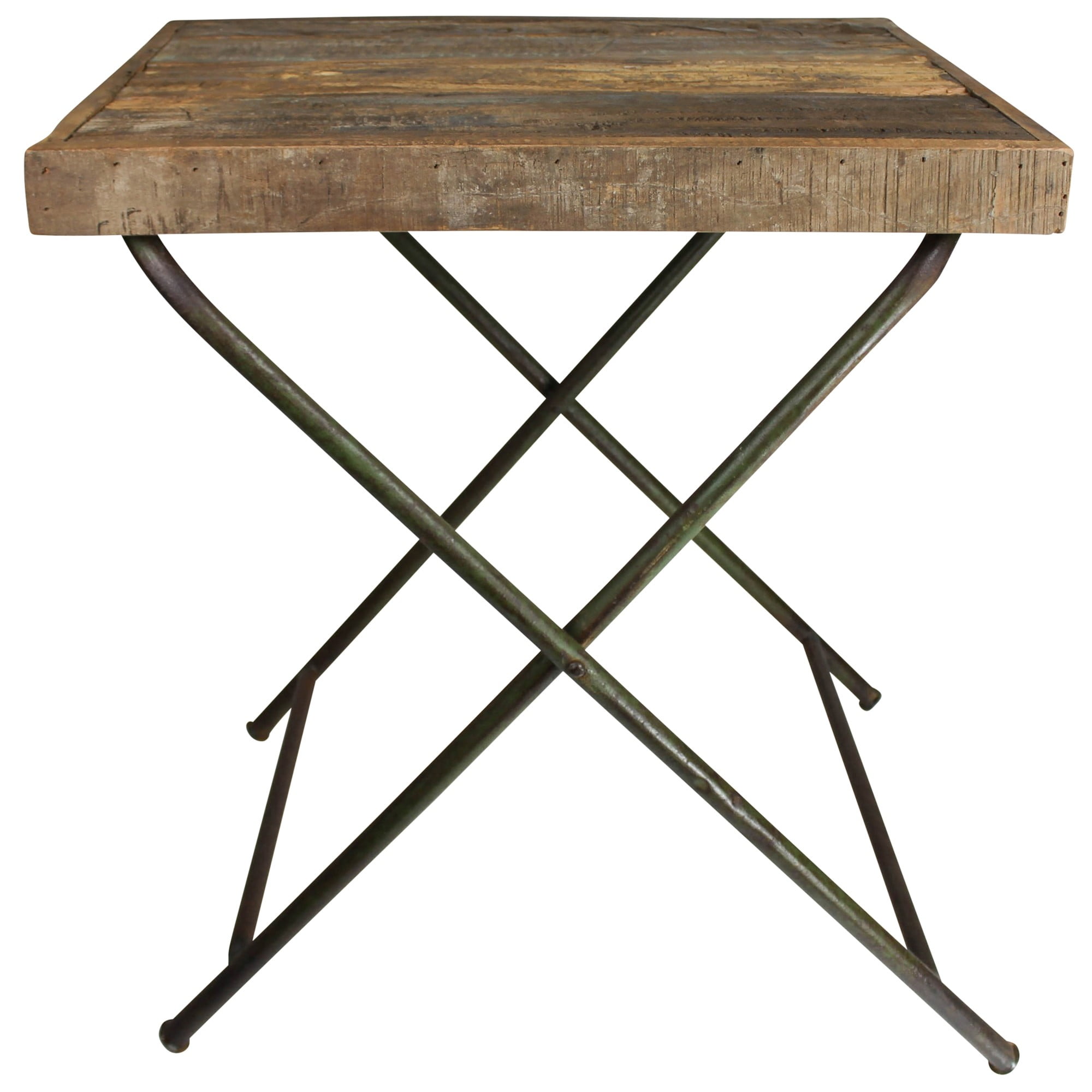 Rustic Reclaimed Wood Folding Table with Metal Base