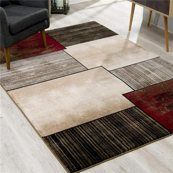 HomeRoots 394014 5 x 8 ft. Overlapped Blocks Rectangle Area Rug, Brown