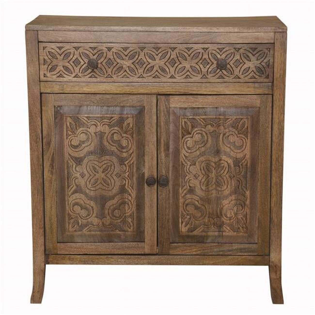 HomeRoots 394463 36 x 14 x 32 in. Artisanal Handcarved Dark Wood Accent