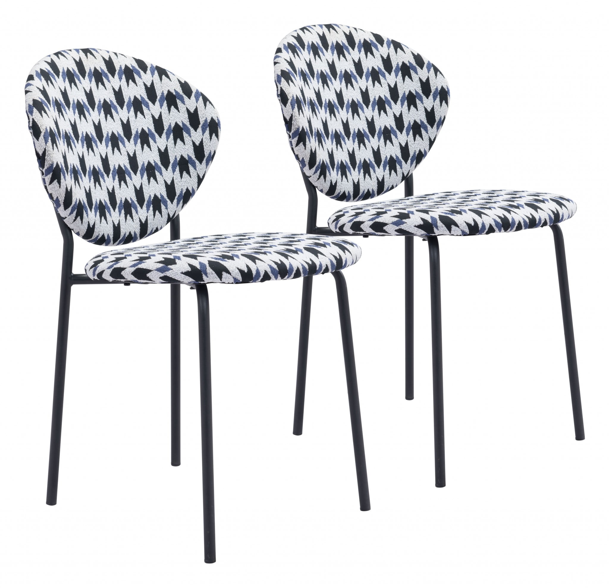 Geometric Print Upholstered Black Metal Side Chair Set