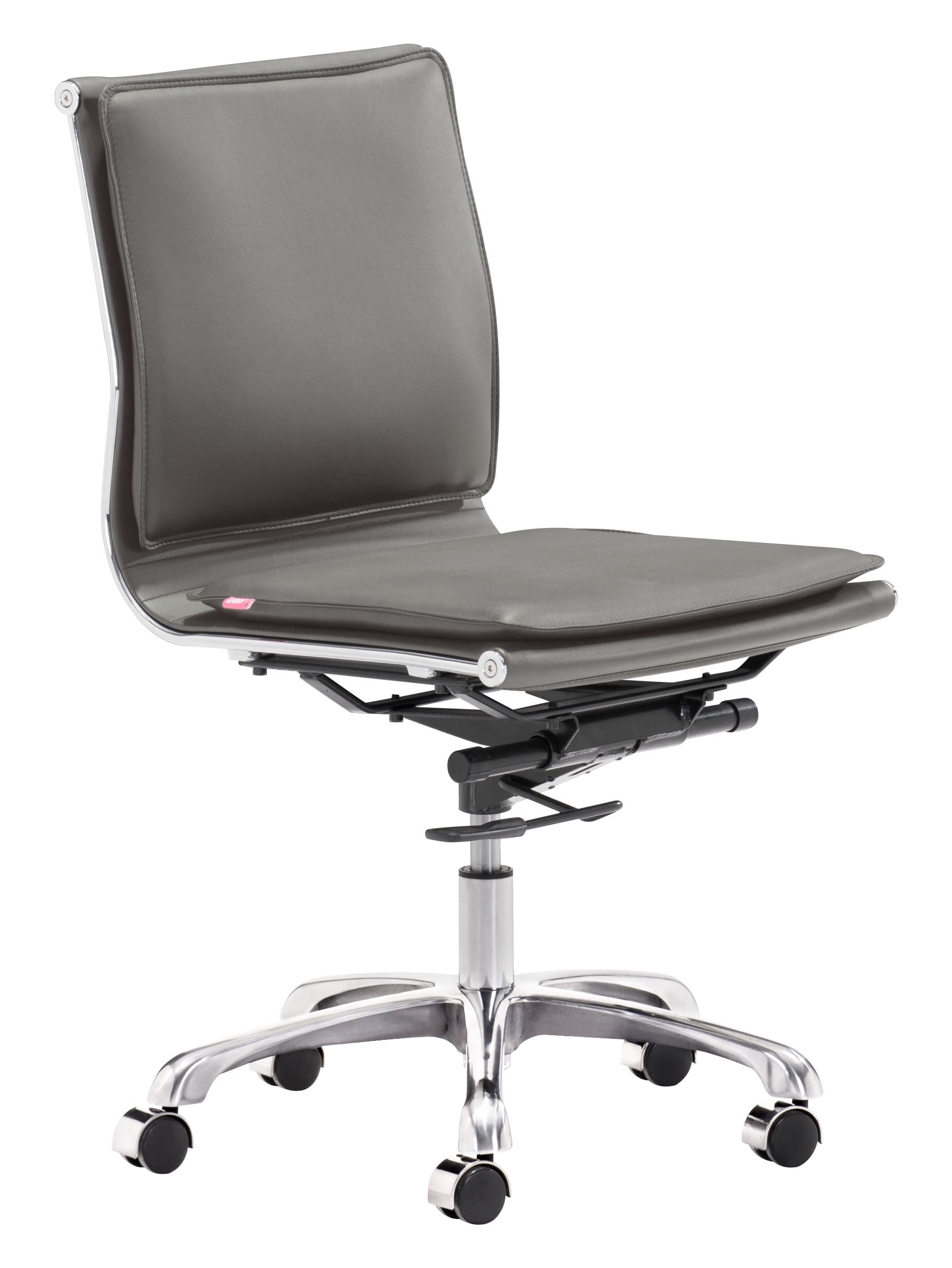Gray Leather Armless Swivel Desk Chair with Metal Frame