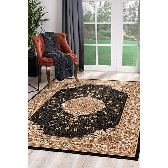 2’ x 10’ Black and Beige Embellished Runner Rug