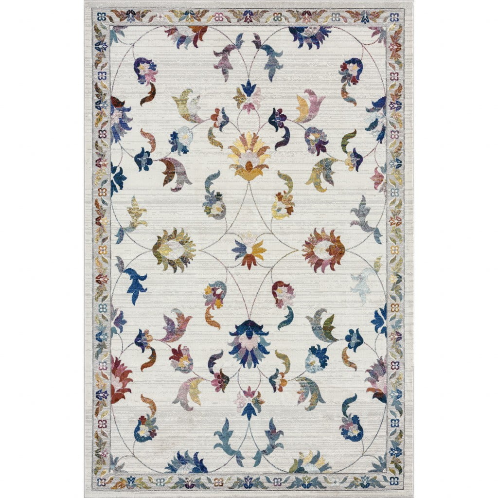 HomeRoots 395720 8 x 10 ft. Ivory Jacobean Pattern Area Rug