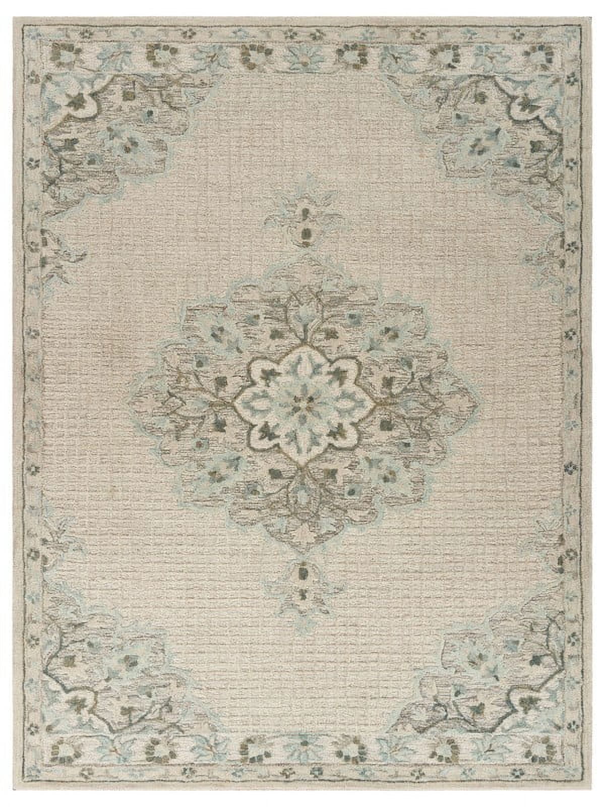 Ivory Distressed Floral Handmade Wool 8' x 10' Area Rug