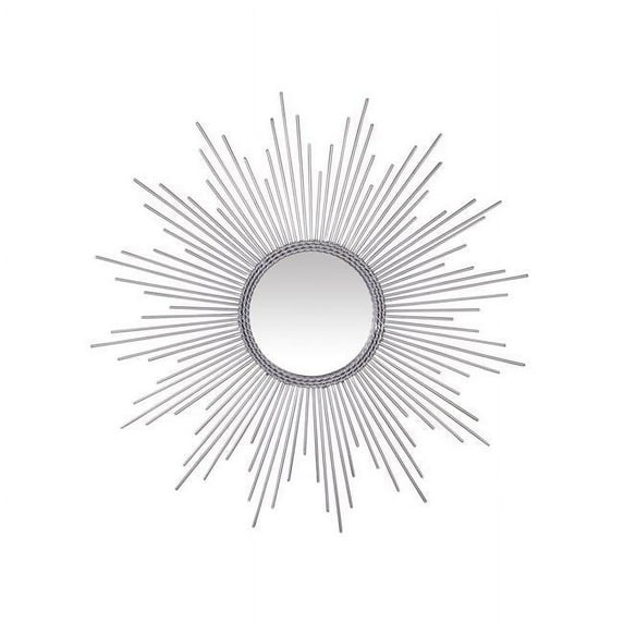 HomeRoots 396716 Silver Metal Sunburst Round Wall Mirror