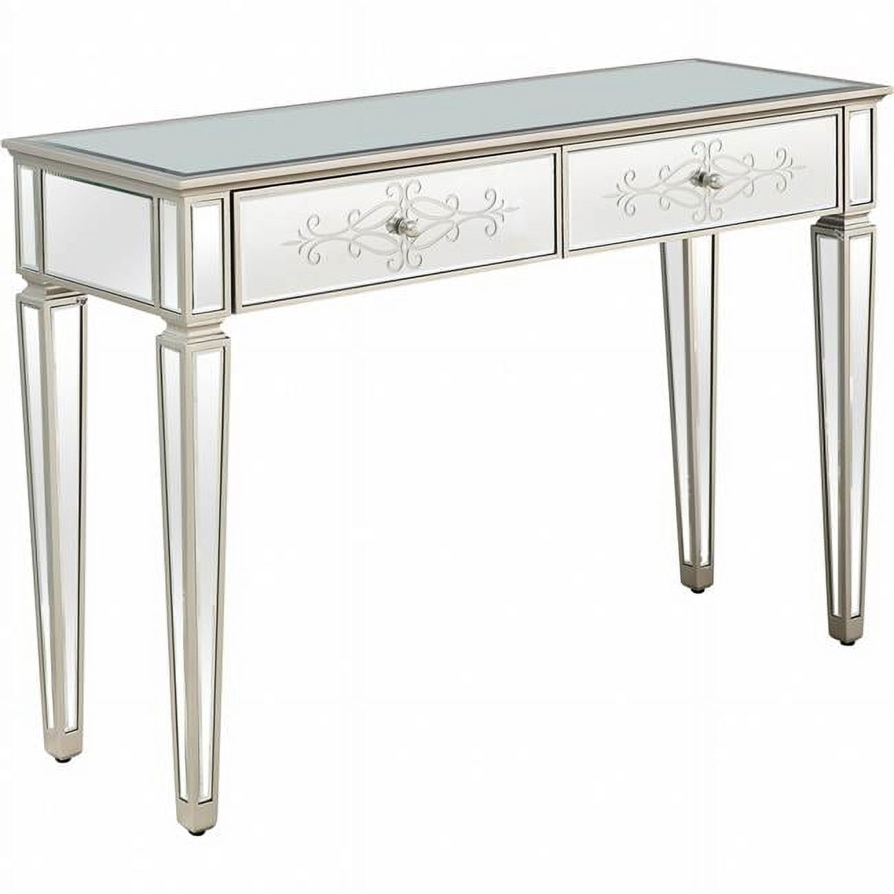 31.5" x 47.25" Antiqued Silver Etched Console Table with Storage