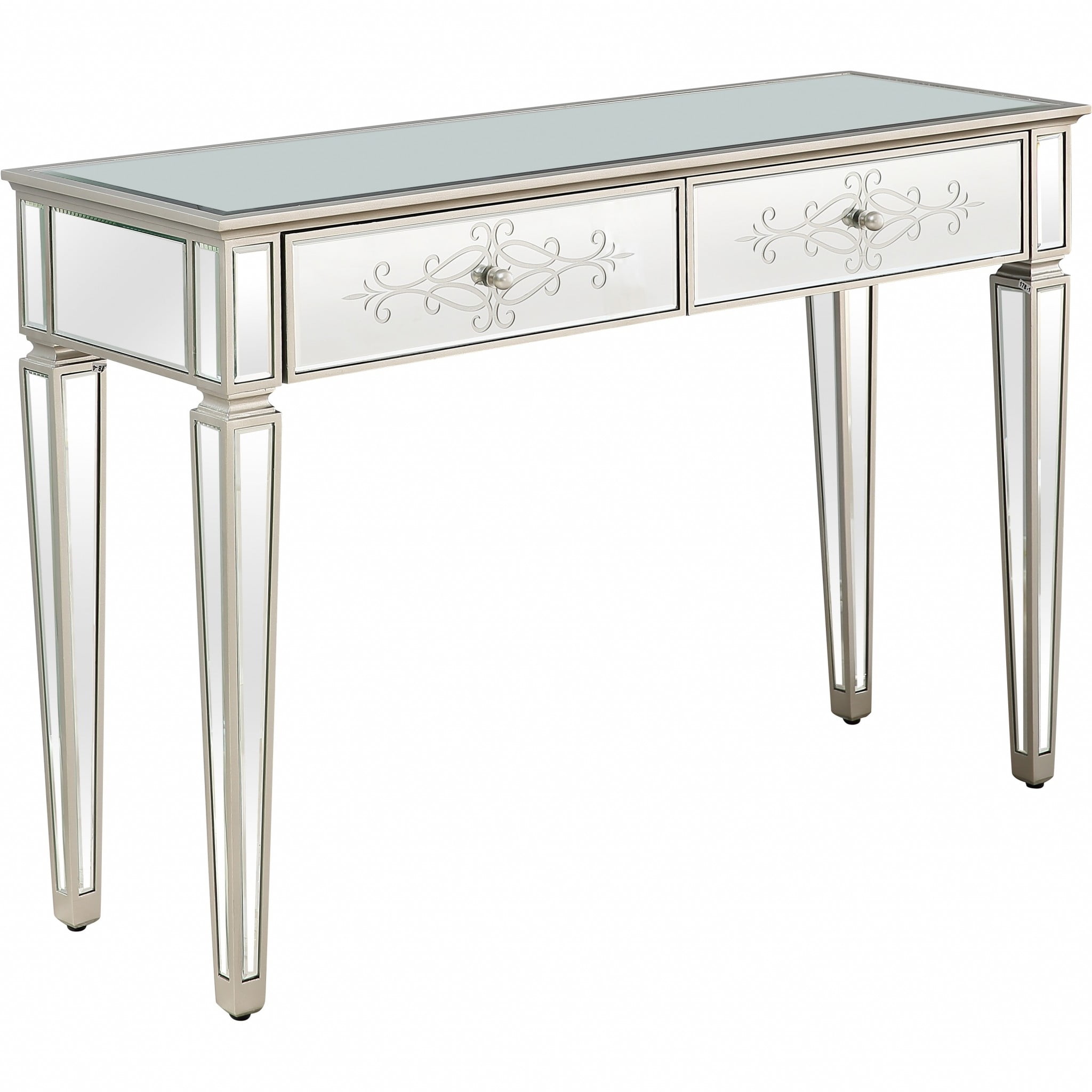 31.5" x 47.25" Antiqued Silver Etched Console Table with Storage