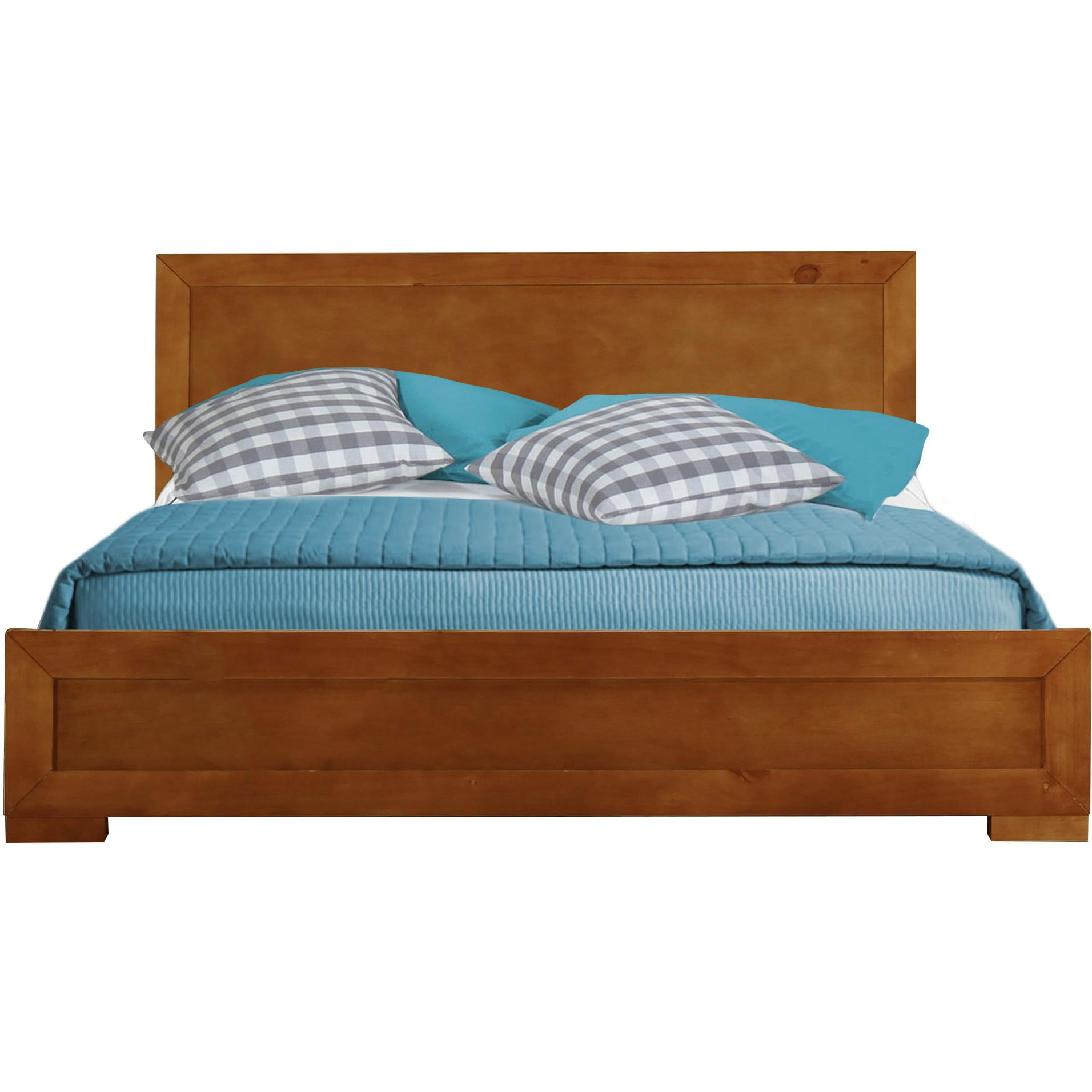 Black Oak Full Platform Bed with Wood Headboard and Slats