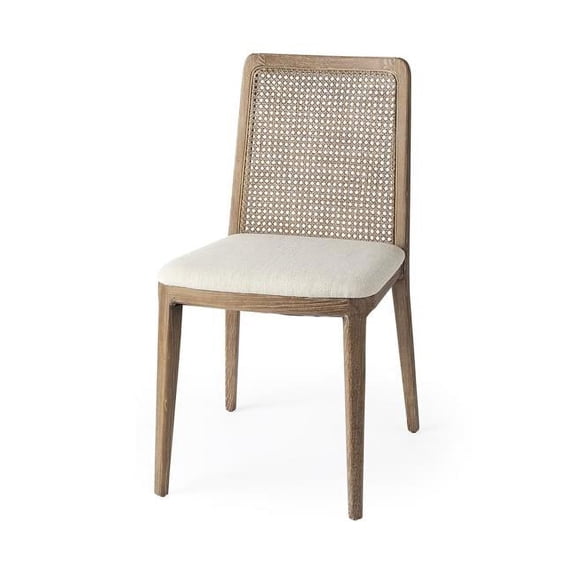 HomeRoots 397469 Upholstery & Cane Armless Dining Chair, Light Natural & Cream - Set of 2
