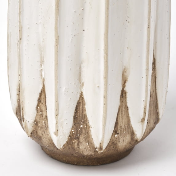 HomeRoots 397516 14 in. Rustic 3D Oval Points Brown & White Ceramic Vase