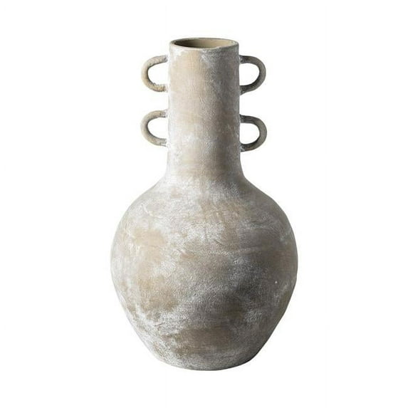 HomeRoots 397560 Whitewash Brown Double Handle Ceramic Vase, Rustic Brown