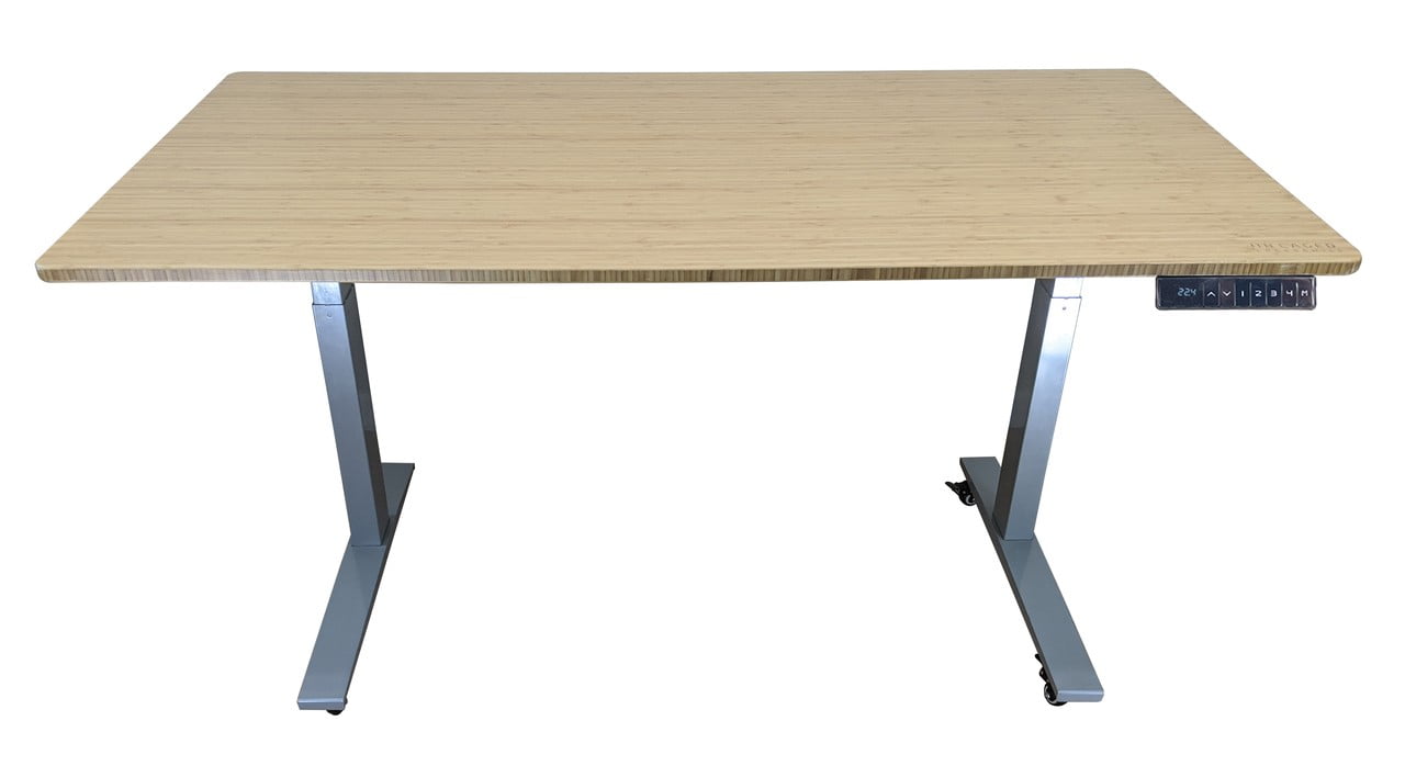 Gray and Natural Bamboo Adjustable Height Computer Desk with USB Port