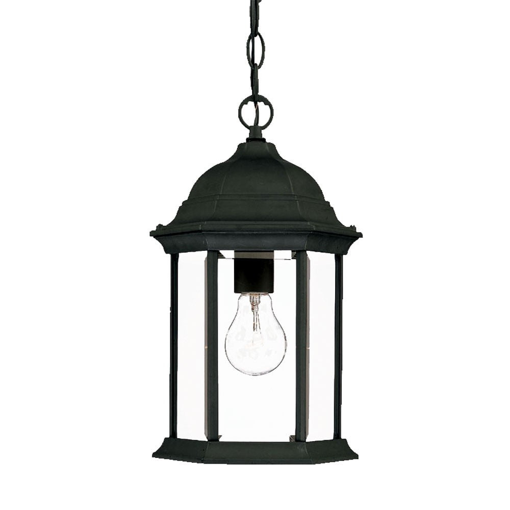 Matte Black Glass Dome Lantern Hanging Light - 14" H x 8" W