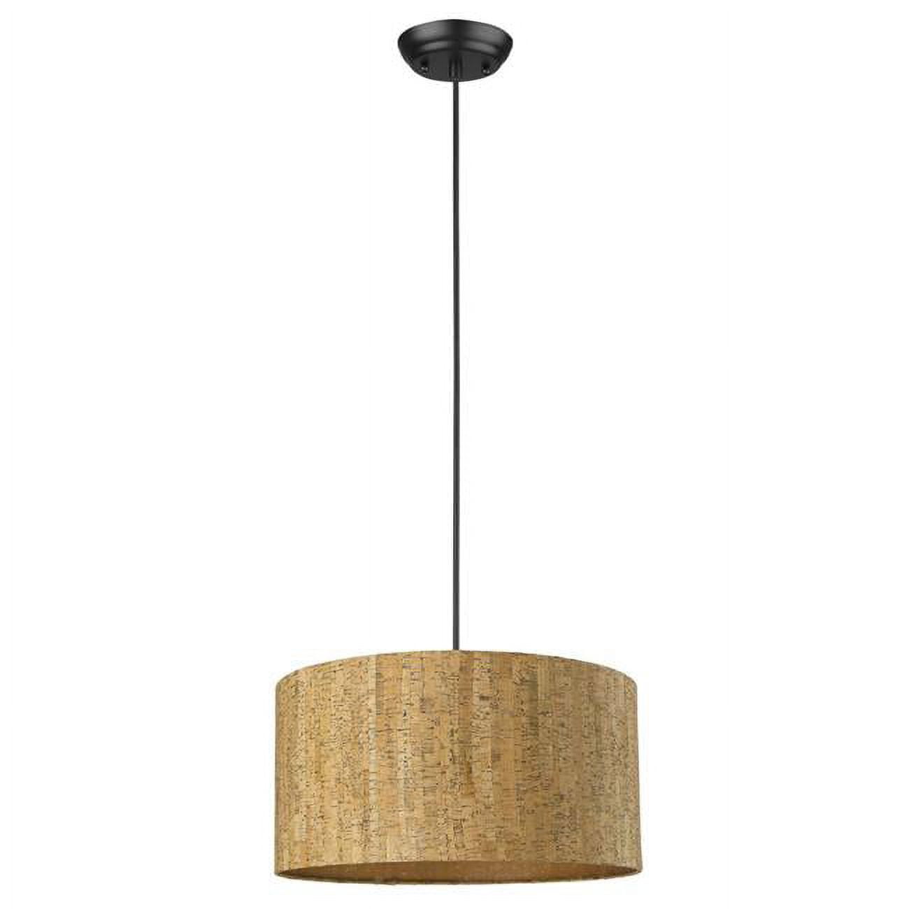 Lisbon Matte Black Cork Shade Modern Pendant Lamp