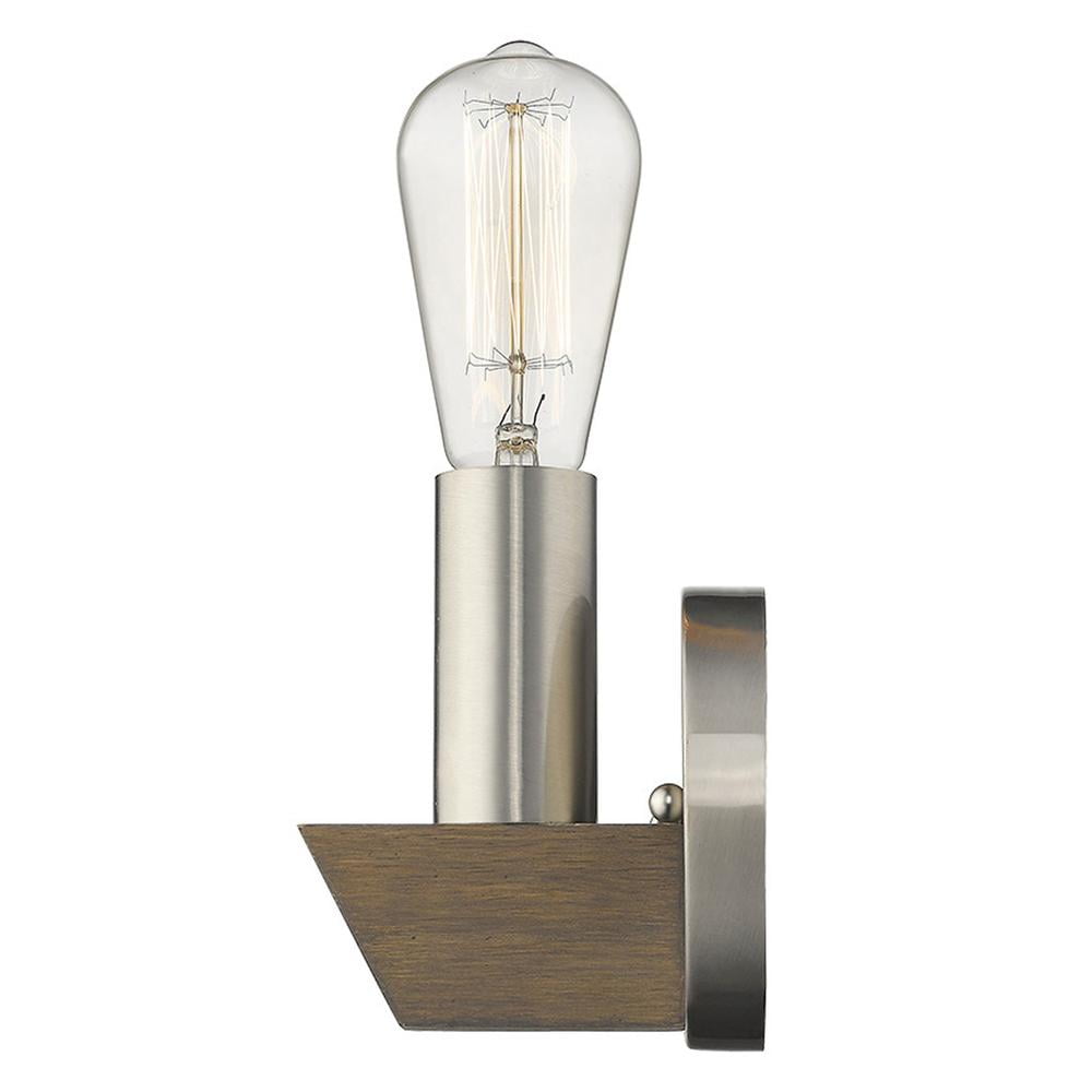 Cylindrical Silver and Dark Wood Sconce with Satin Nickel Finish