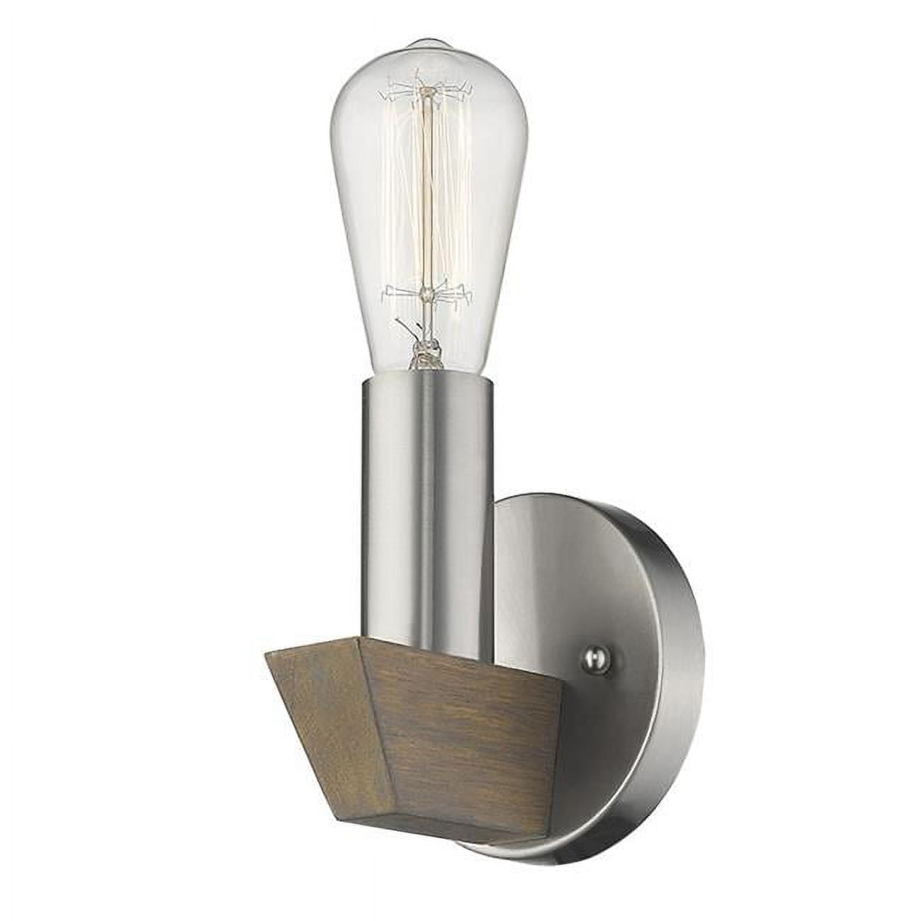 Cylindrical Silver and Dark Wood Sconce with Satin Nickel Finish