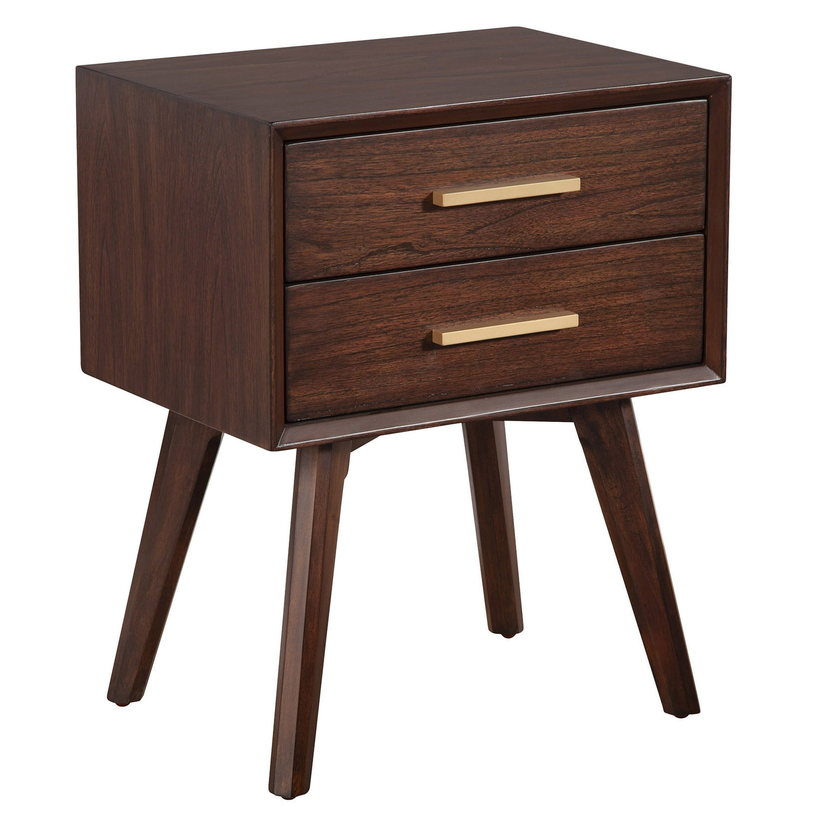 Walnut and Gold 2 Drawer Solid Wood Nightstand