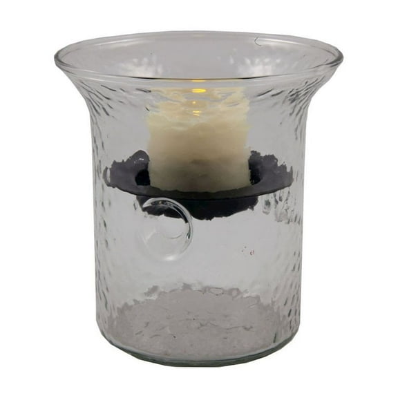 HomeRoots 4" Clear Hammered Glass Tabletop Hurricane Candle Holder With Candle
