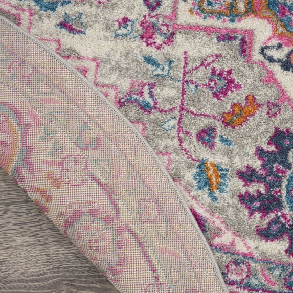 4' Gray Round Floral Power Loom Area Rug