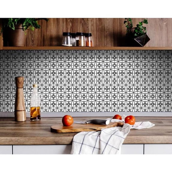 HomeRoots 399990 4 x 4 in. Black & White Pinna Peel & Stick Removable Tiles