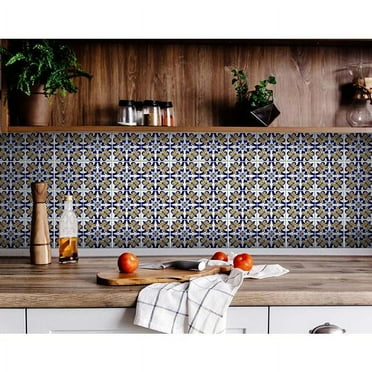 HomeRoots 400245 4 x 4 in. Blue Mikos Removable Peel & Stick Tiles