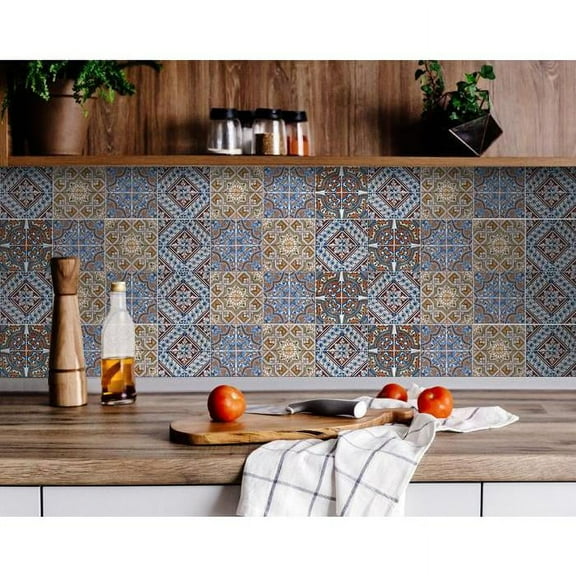 4" X 4" Blue Warm Tones Mosaic Peel And Stick Tiles