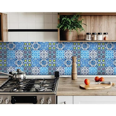 HomeRoots 4" X 4" Greta Multi Mosaic Peel And Stick Tiles Blue