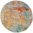 thumbnail image 1 of 4' X 4' Ivory and Aqua Round Abstract Power Loom Non Skid Area Rug, 1 of 6