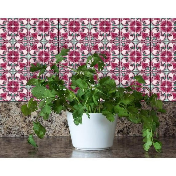 HomeRoots 4" X 4" Rosa Pink Lea Removable Peel And Stick Tiles Pink