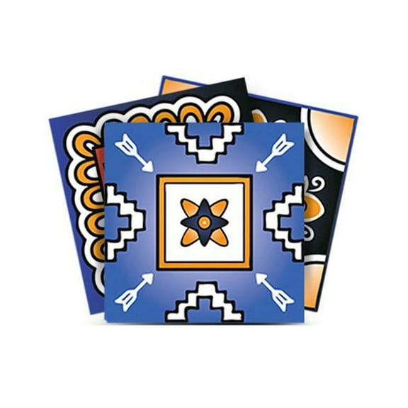 HomeRoots 4" X 4" Shades Of Blue And Yellow Mosaic Peel And Stick Removable Tiles