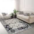 thumbnail image 1 of 4' X 6' Black And Gray Damask Power Loom Distressed Stain Resistant Area Rug, 1 of 5